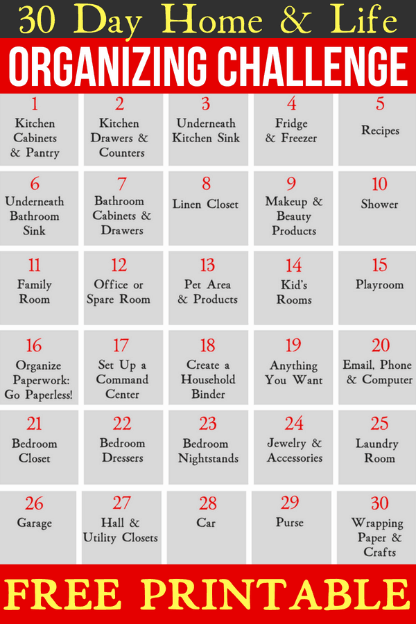 30 Day Organizing Challenge For Your Home & Life, Free Printable Organization Challenge #organization #organizing #organize #organise #declutter