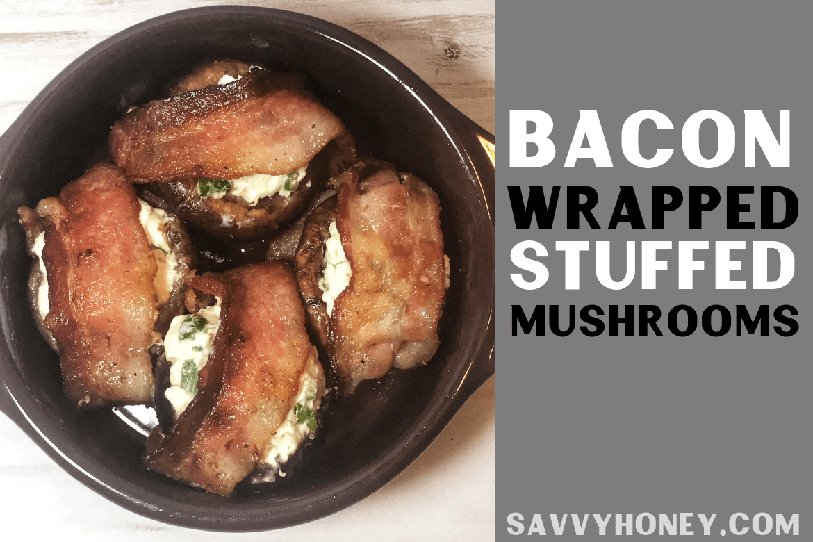 Keto Bacon Wrapped Stuffed Mushrooms - Easy Snack or Appetizer Idea!