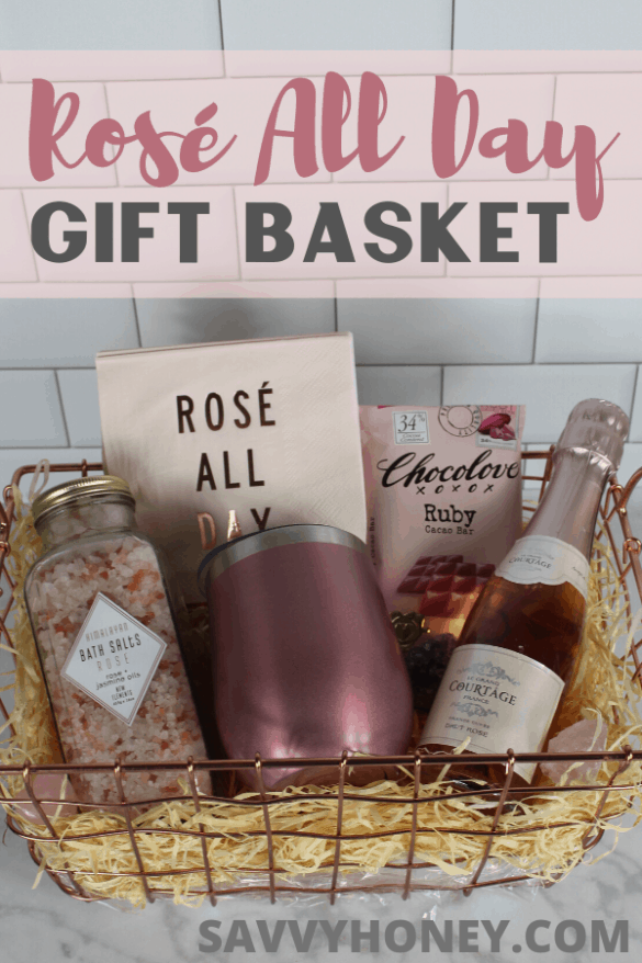 Cute DIY Rosé Wine Gift Basket Idea For Women