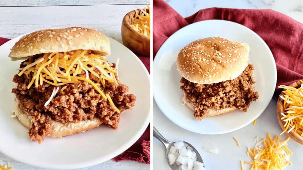 Sloppy Joes on a white plate.