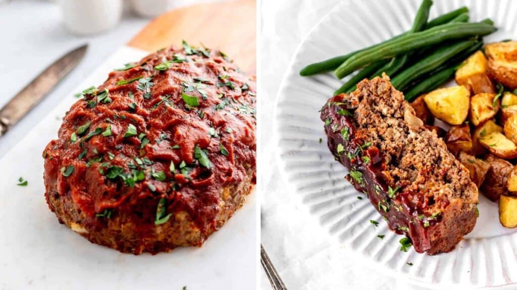 Meatloaf on a white plate.