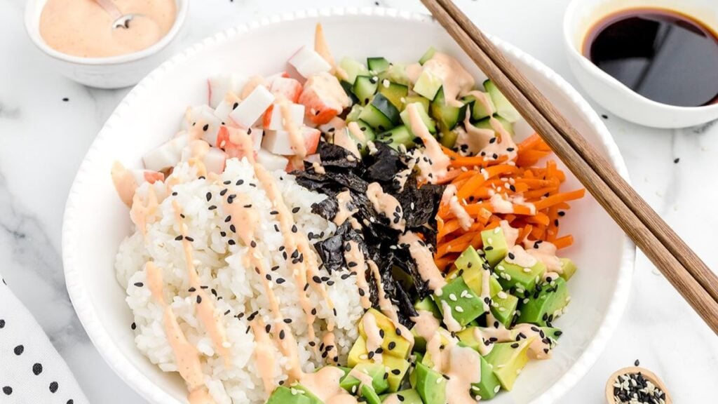 California Roll bowl in a white bowl.