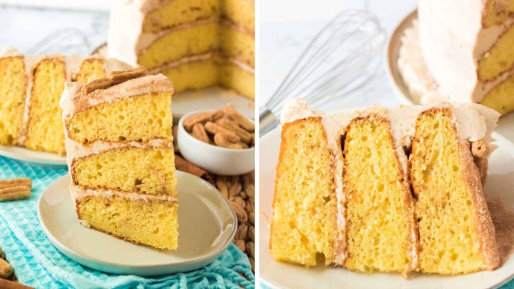 A layer cake made with snickerdoodle flavors.