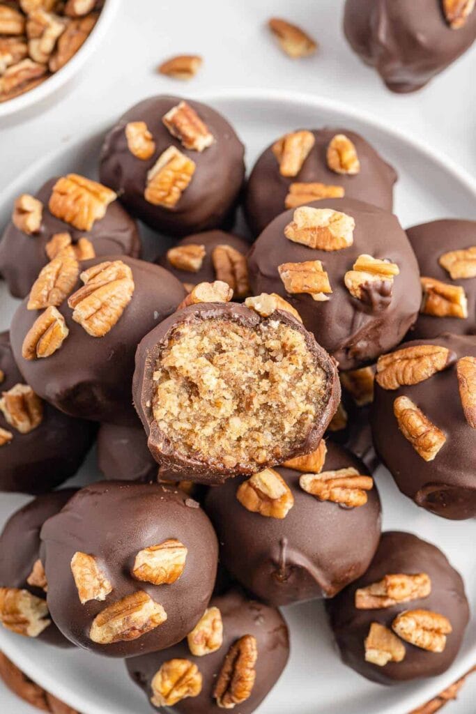 pecan pie truffles on plate