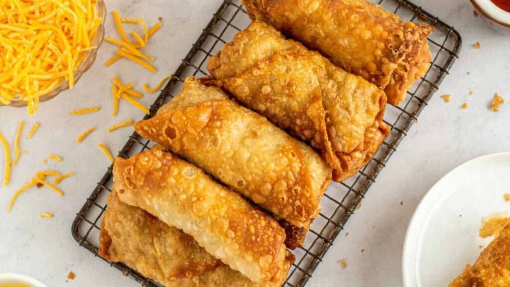 Crispy egg rolls with a cheeseburger filling.