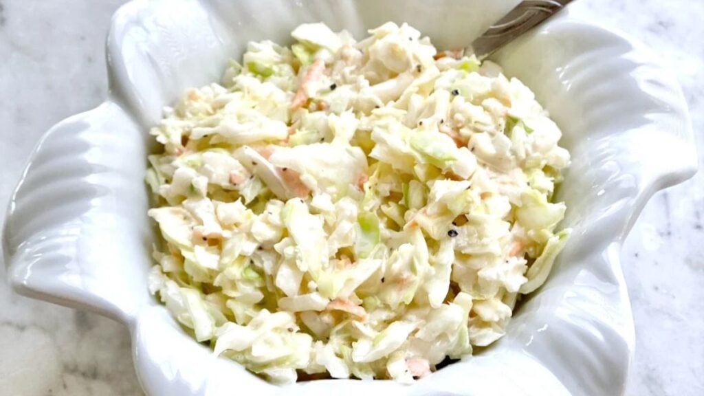 Homemade coleslaw in a bowl.
