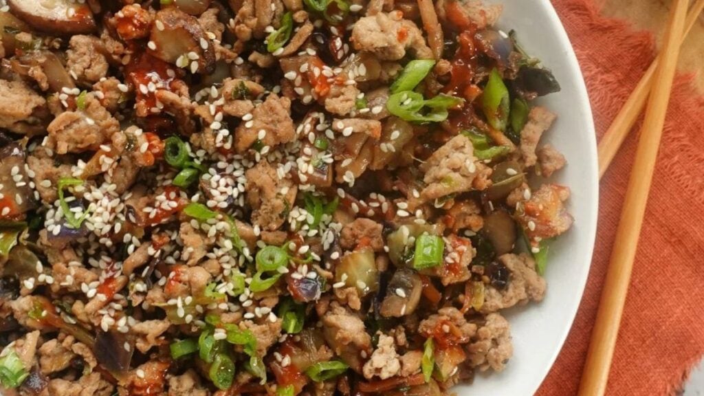 Egg roll filling served in a bowl instead of in shells.