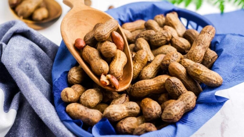 A bowl of boiled peanuts for serving.