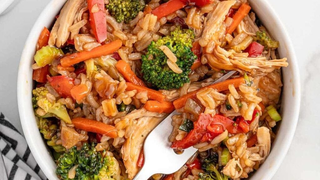 Chicken casserole with teriyaki flavors. 