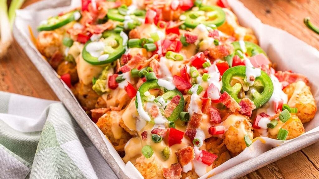 Tater tots loaded with classic nacho toppings