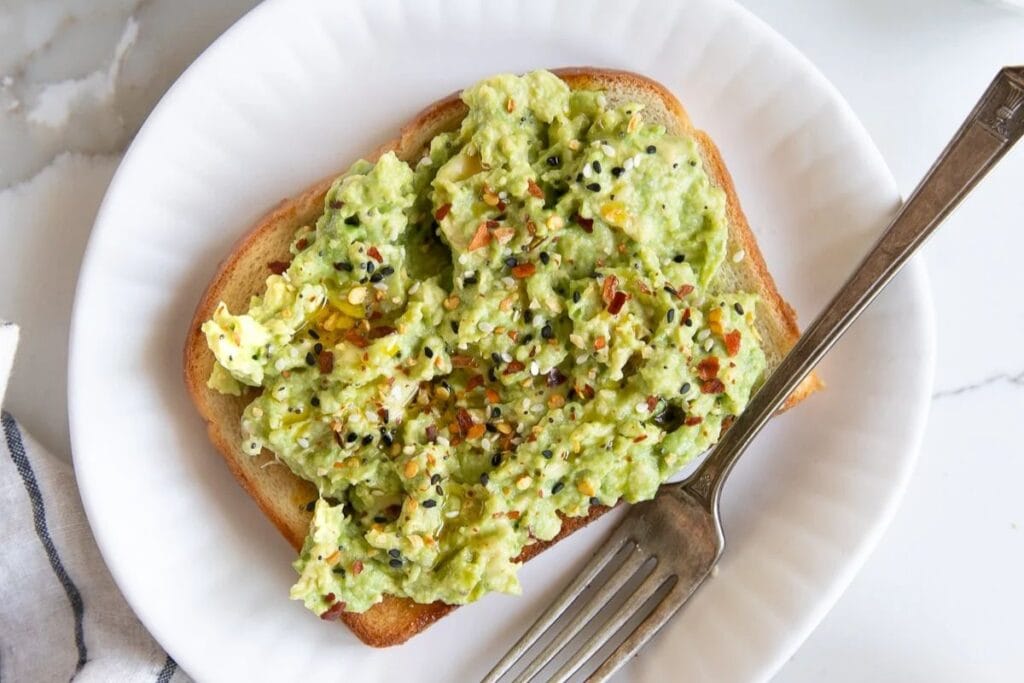 Avocado toast on a plate.