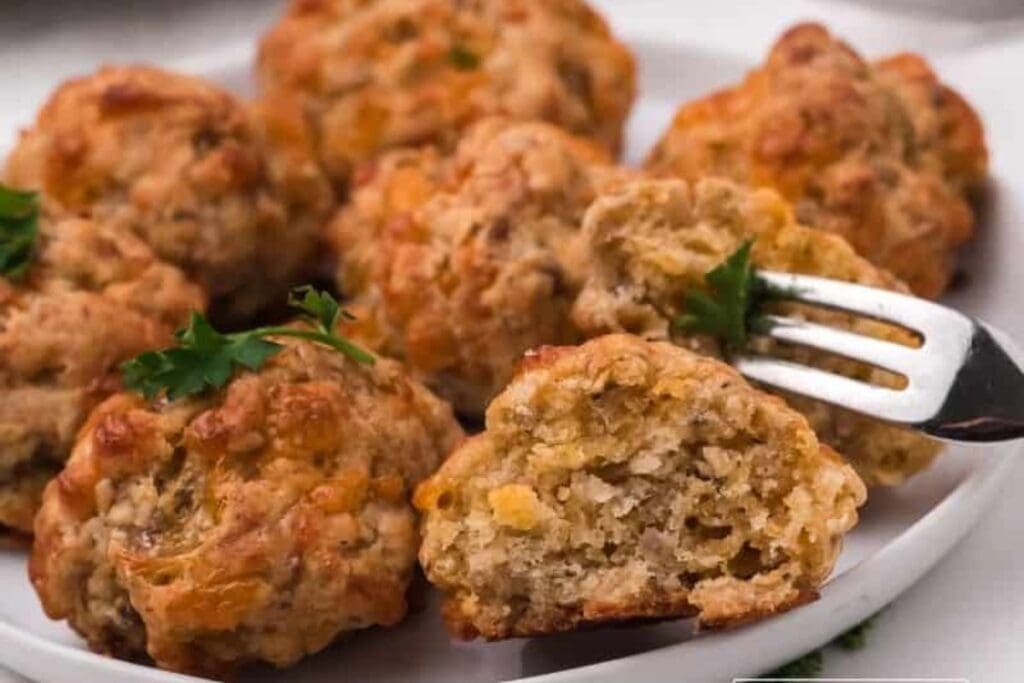 Sausage cheese balls on a plate.