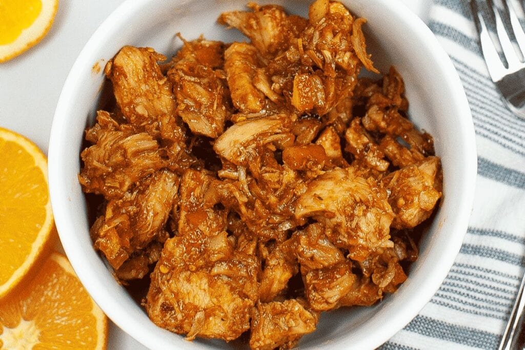 Orange chicken in a bowl.