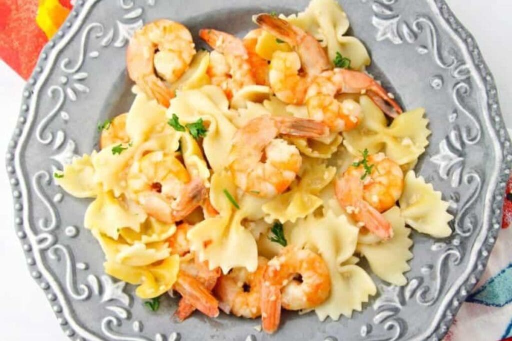 Shrimp scampi on a plate.