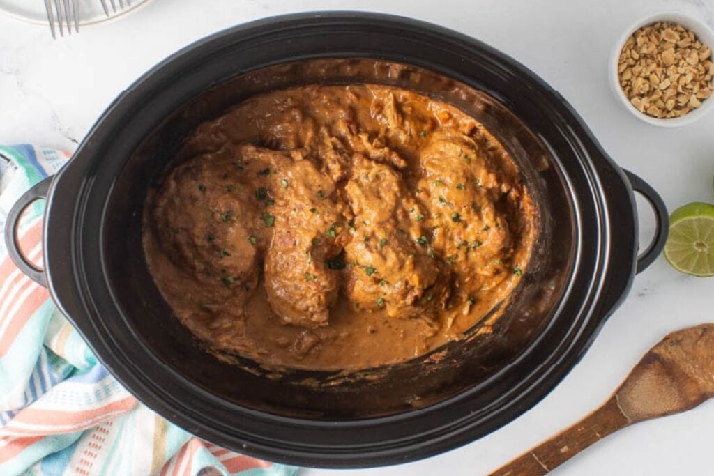 Thai chicken in crockpot.