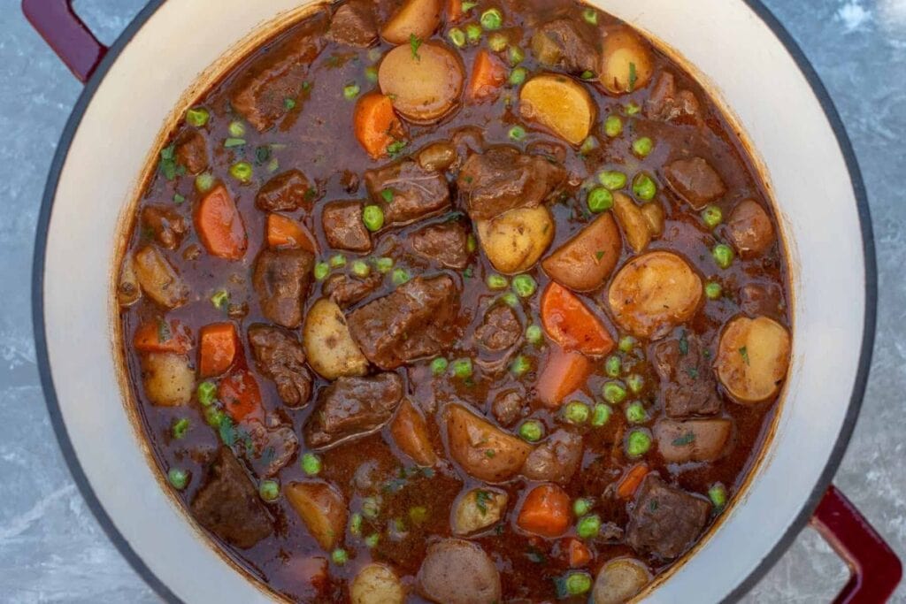 Beef stew in a pot.