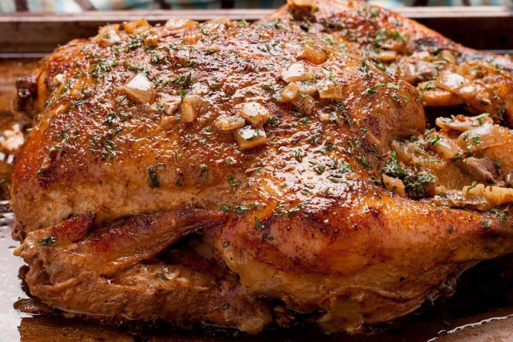 Whole chicken close up shot.