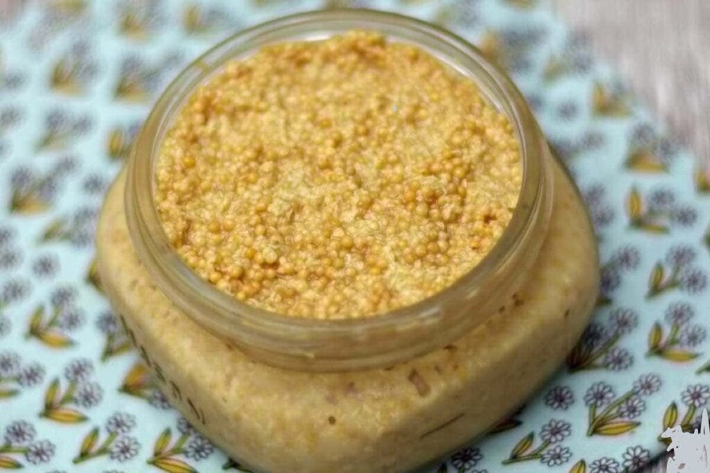 Homemade mustard in a jar.