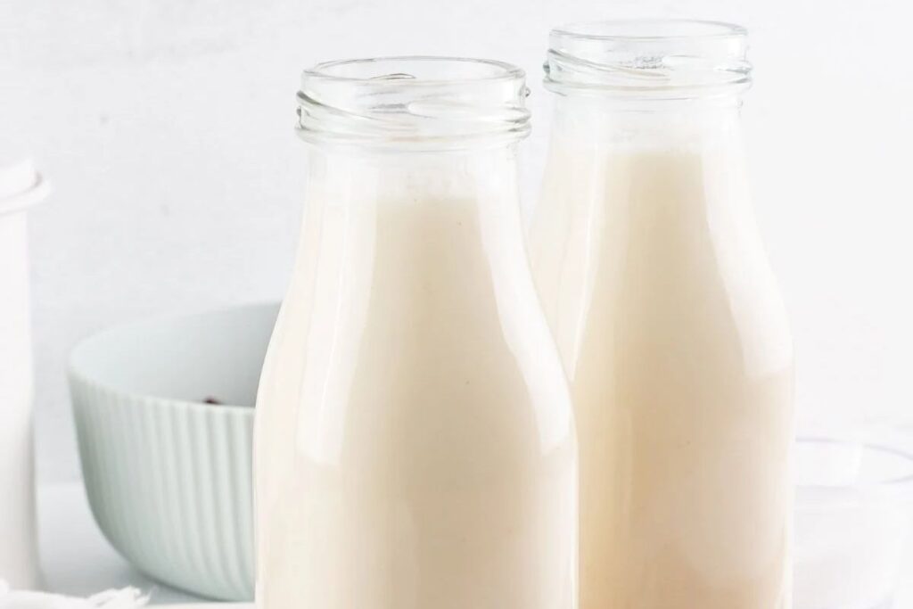 Two bottles of almond milk.