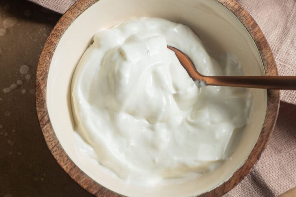 Greek yogurt in a bowl.