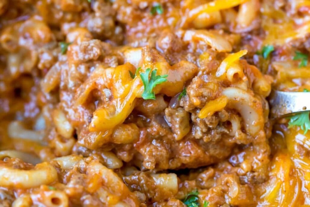 close up shot of hamburger helper.