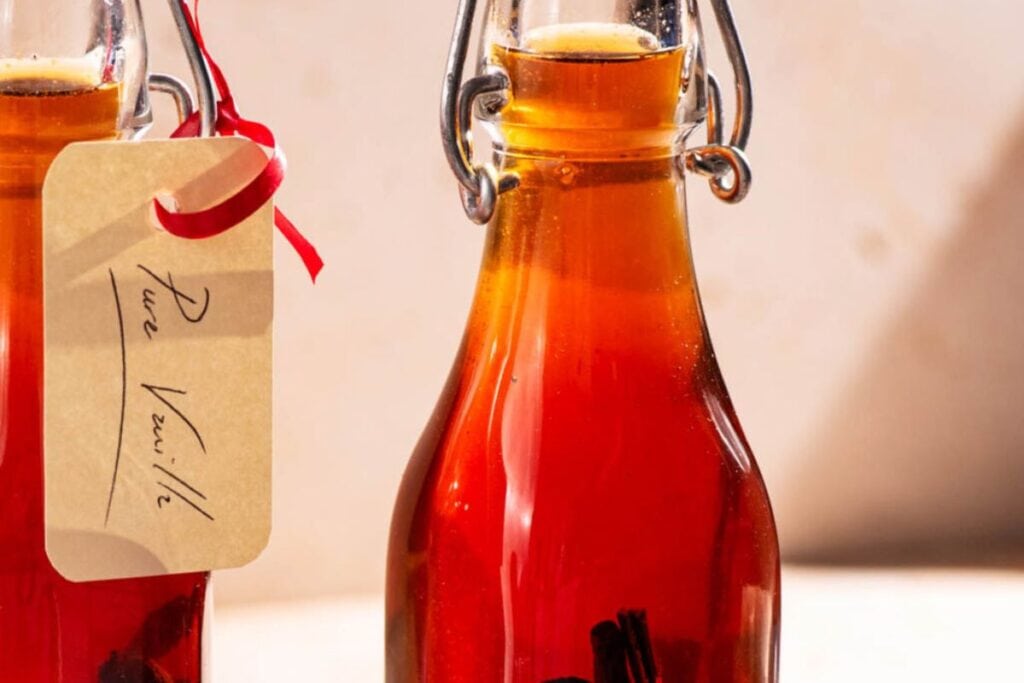 Vanilla extract in bottles.