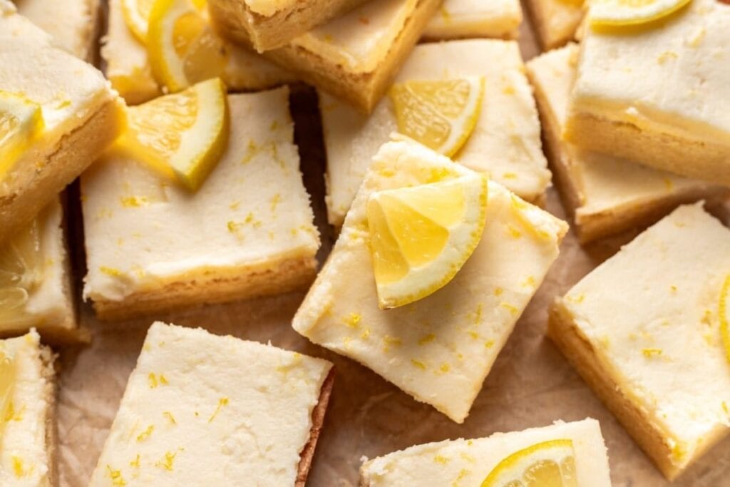 Slices of lemon bars.