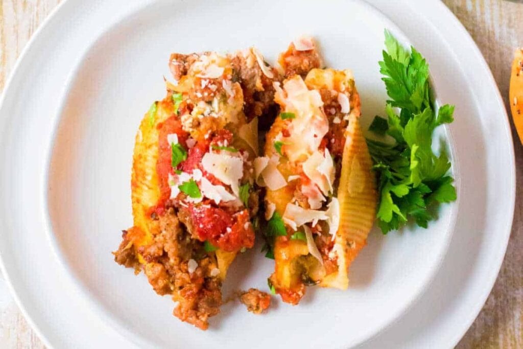 Stuffed shells on a plate.