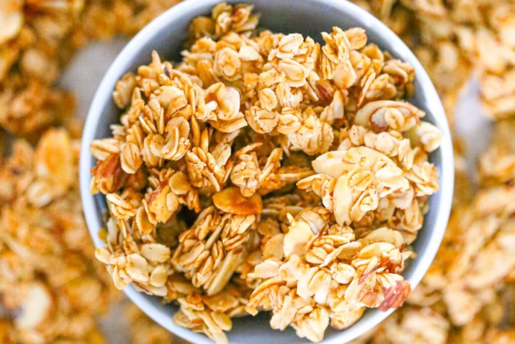 Almond granola in a bowl.