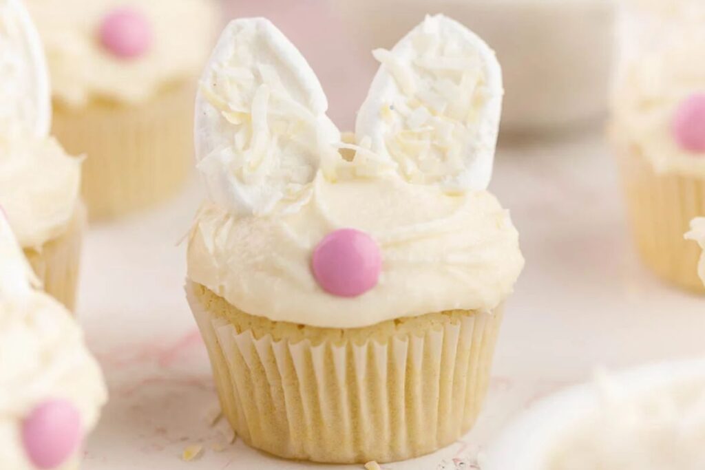Bunny cupcake close up shot.
