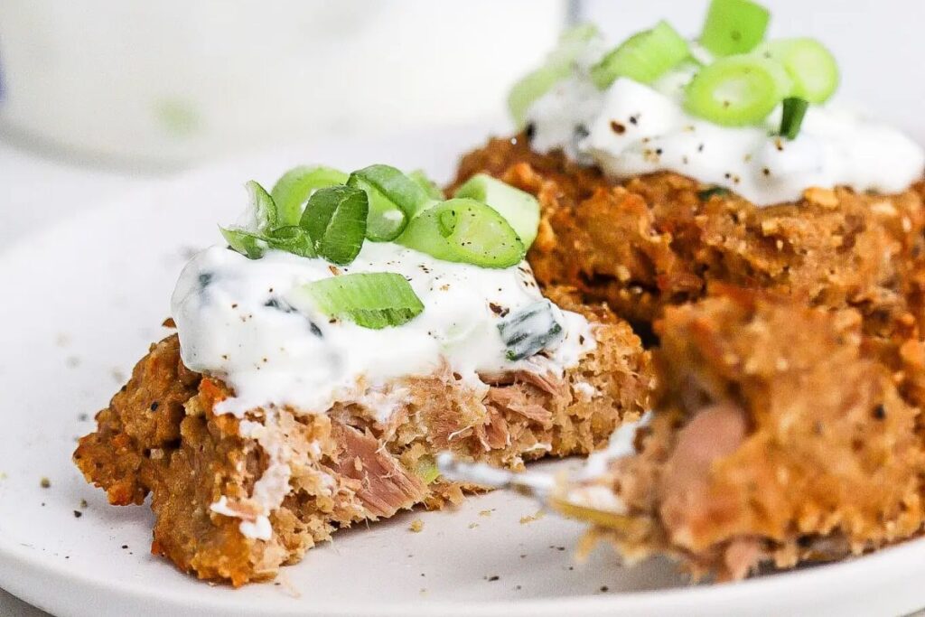 Tuna cakes on a plate.