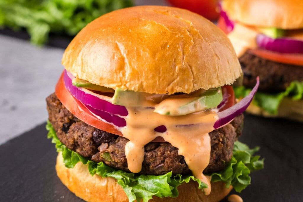 Burger with dressing.