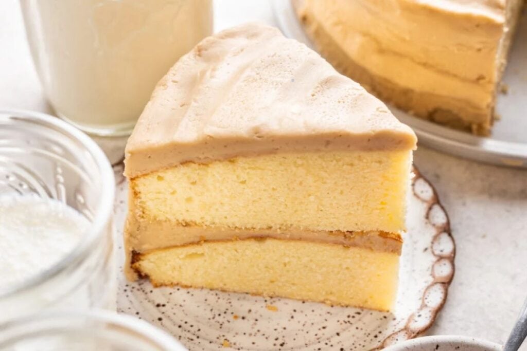 A slice of caramel cake.
