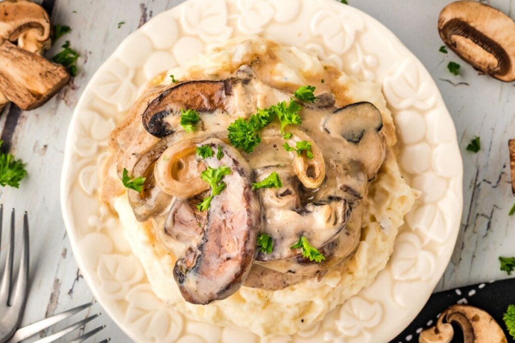Pork chops with mushrooms.