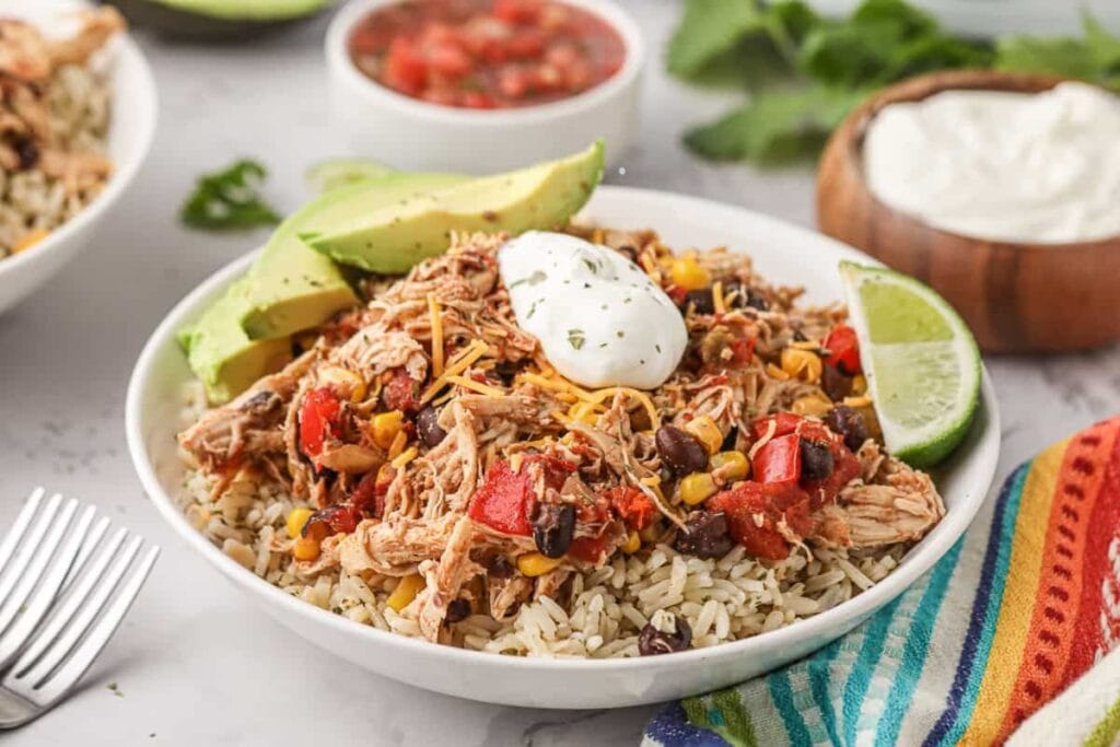 Tex mex chicken in a bowl.