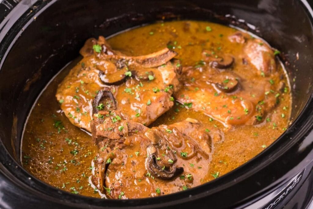 Pork chops in slow cooker.