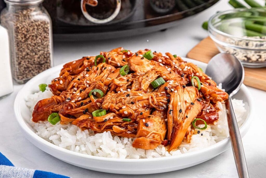Chicken teriyaki on a plate.