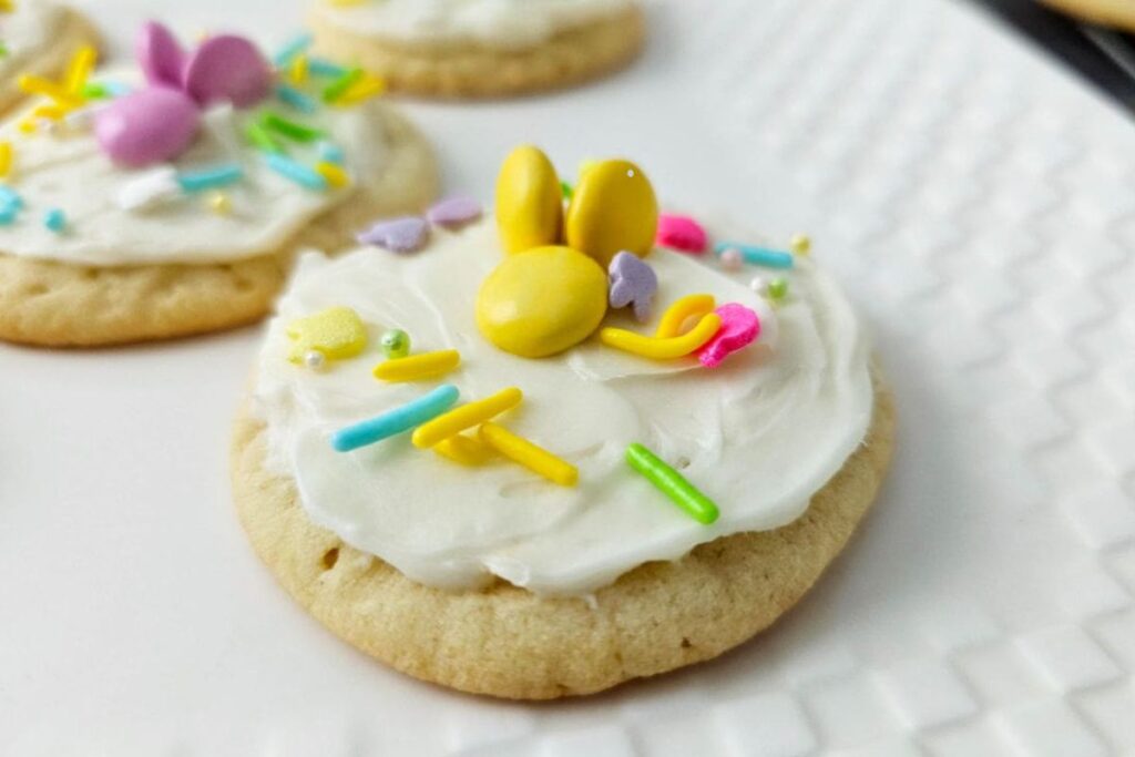 Bunny cookies with m&m's.