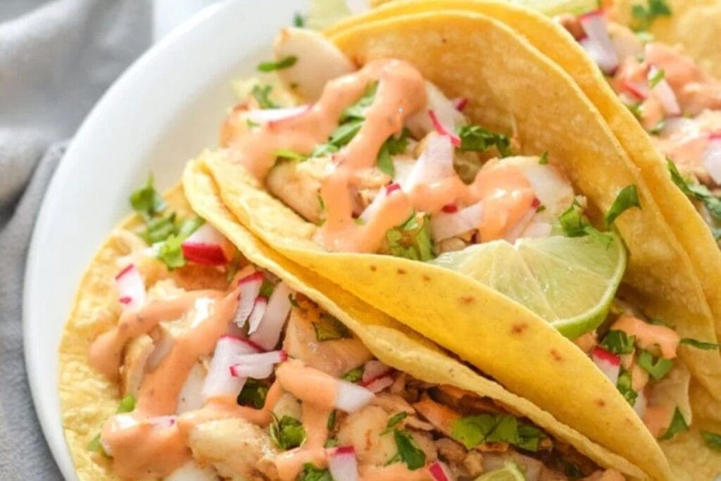 Fish tacos on a plate.