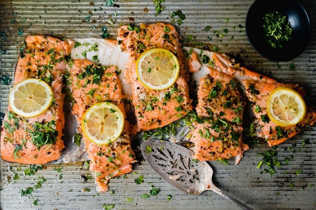 Steelhead with lemon garlic.