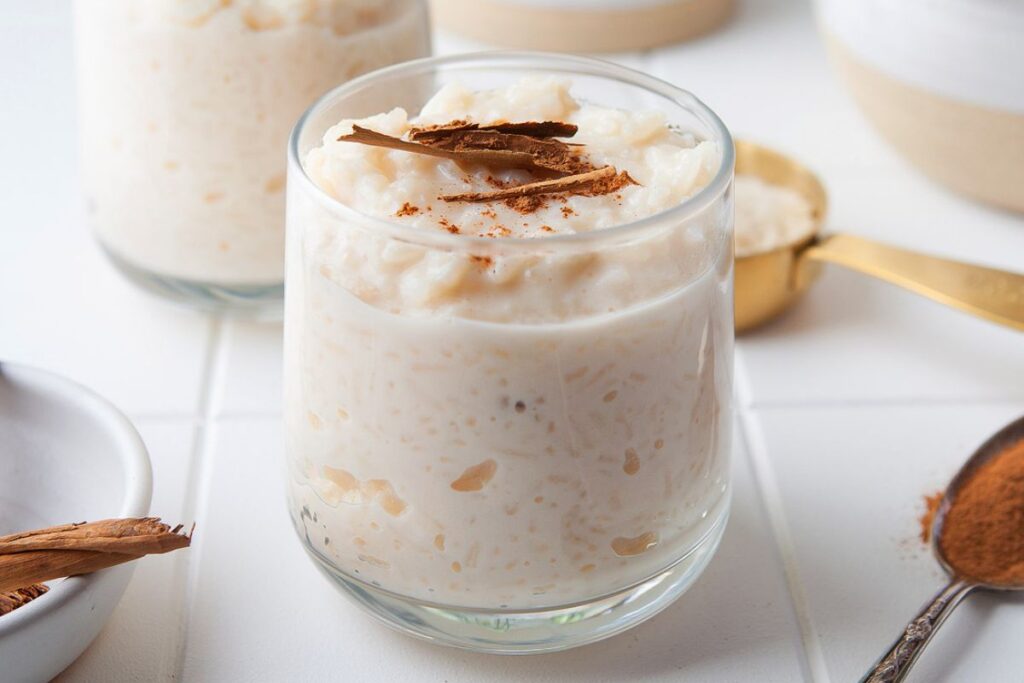 A glass of rice pudding.