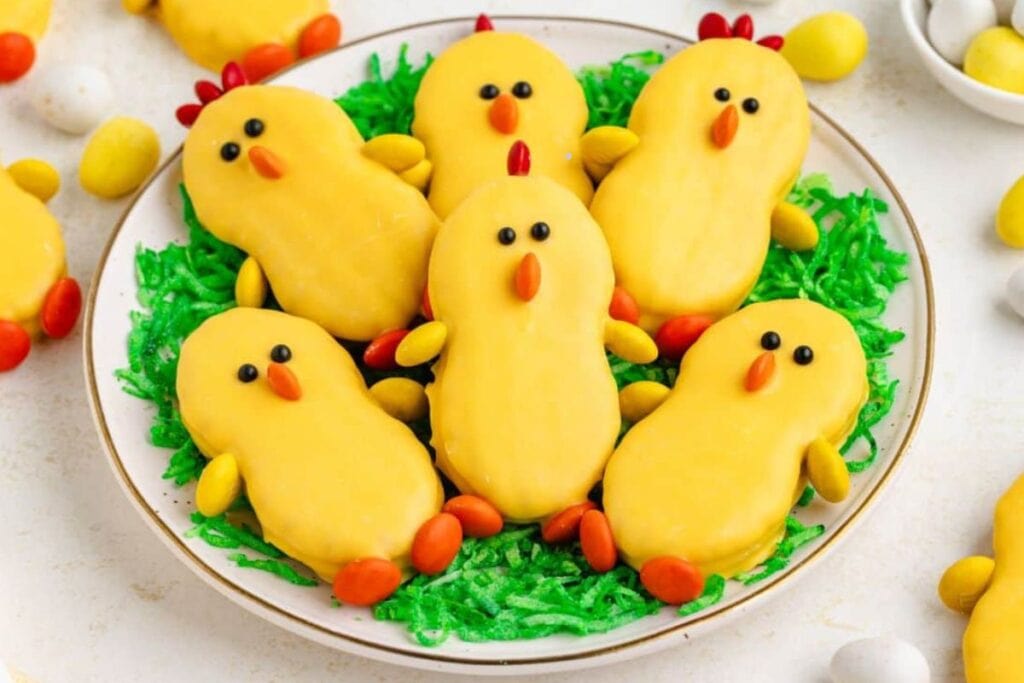 Nutter butter chicks on a plate.