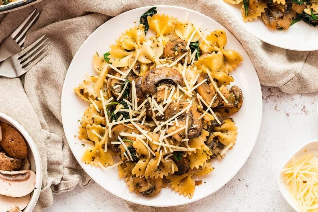 Mushroom pasta on a plate.