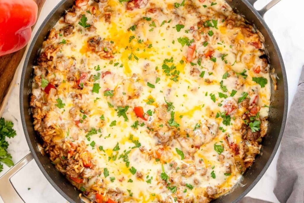 Pepper skillet in a pan.