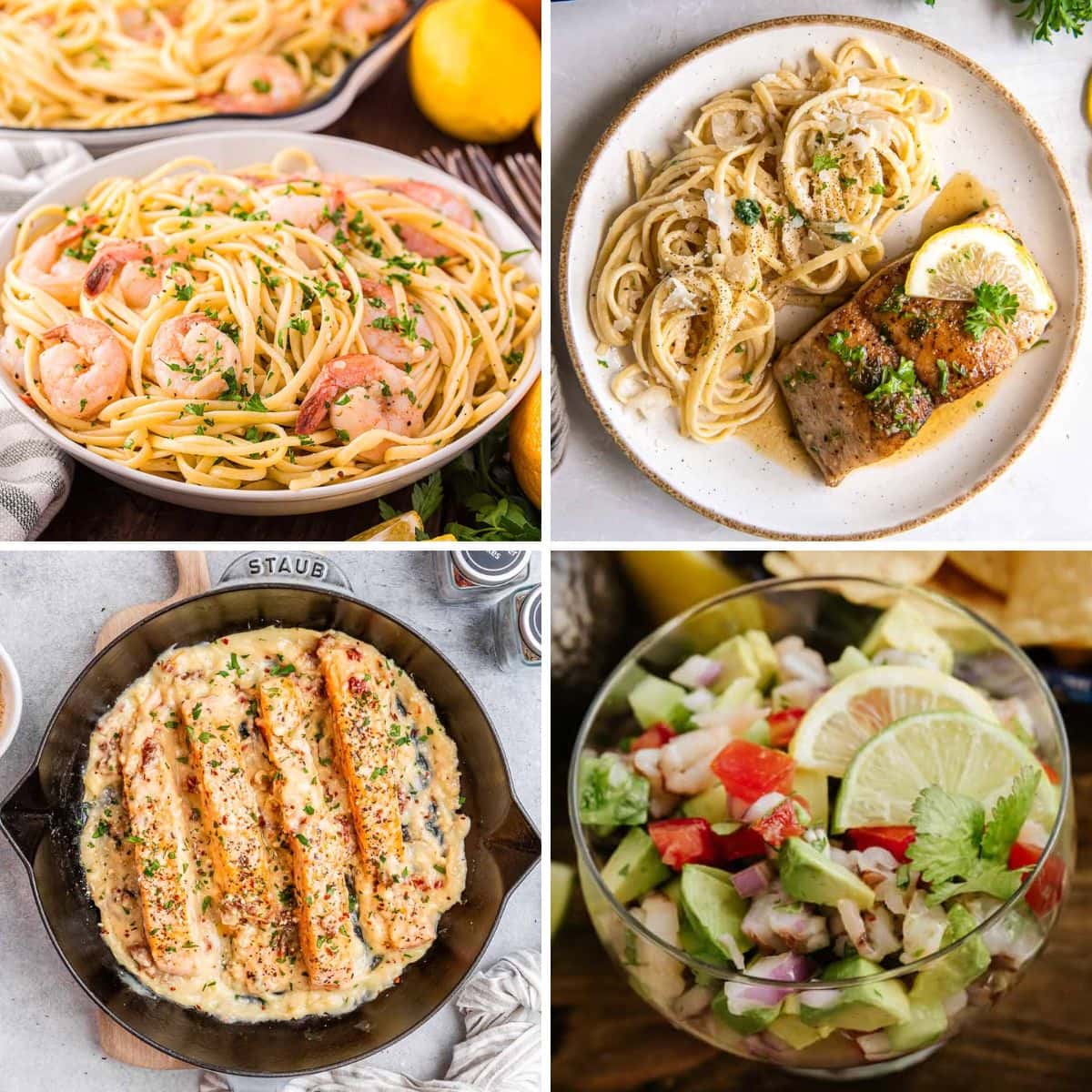 Seafood recipes collage.