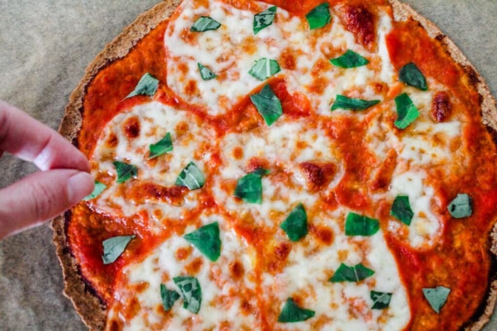 Margherita pizza close up.