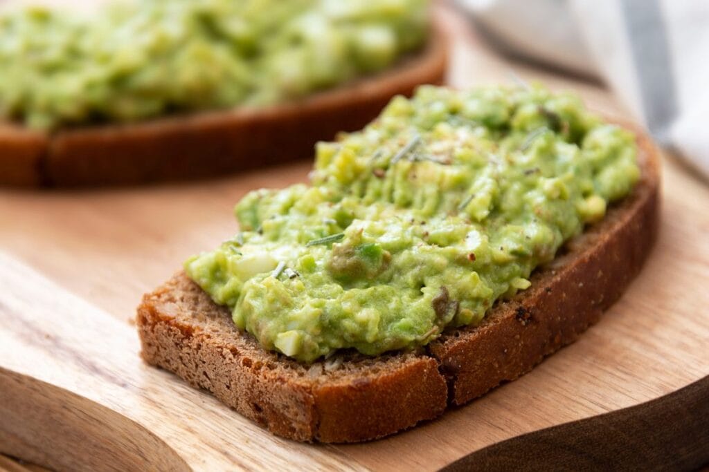Avocado toast close up shot.