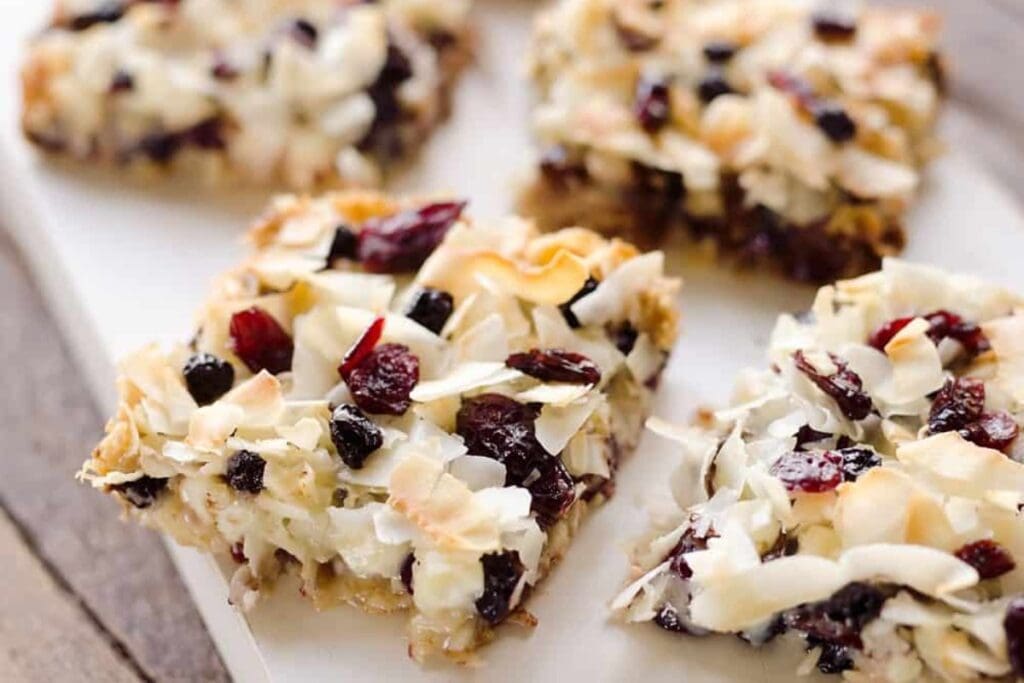 Coconut bars with berries.