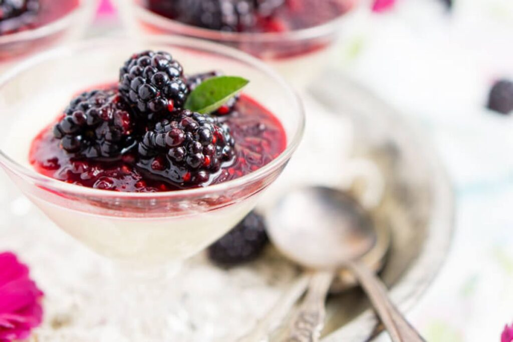 Panna cotta with blueberries.