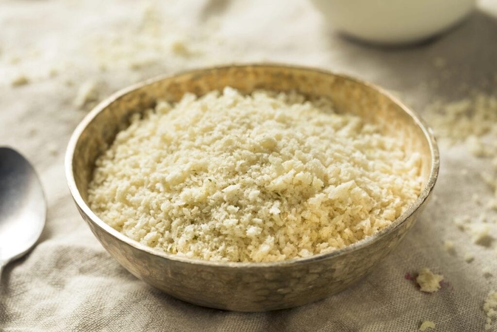 A bowl of bread crumbs.